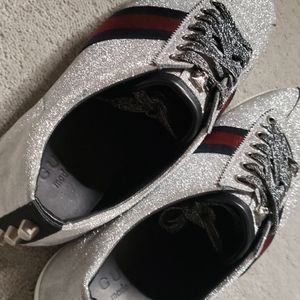 gucci men's bambi web metallic sneakers